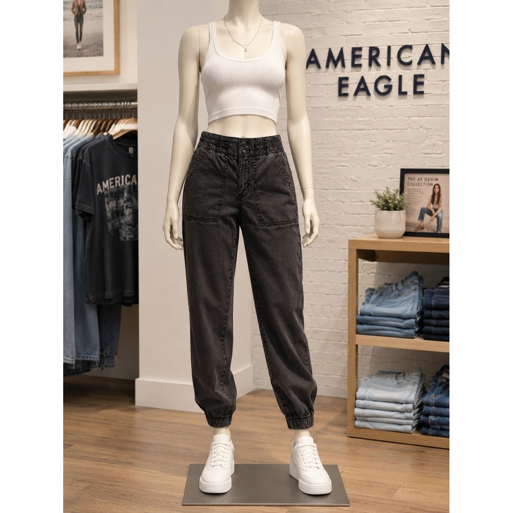 American Eagle Washed Black Utility Jogger Pants Size 4